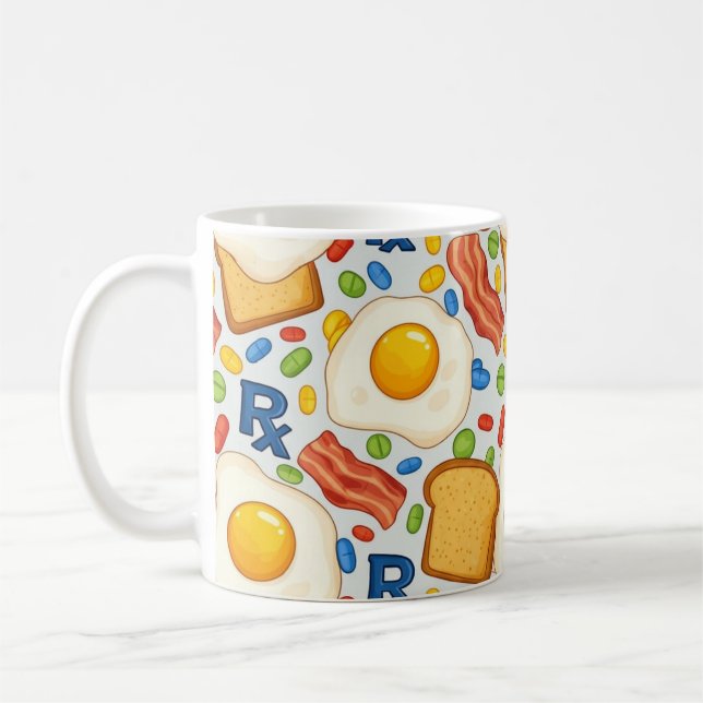 Funny Pharmacy Breakfast Rx Pattern Coffee Mug (Left)
