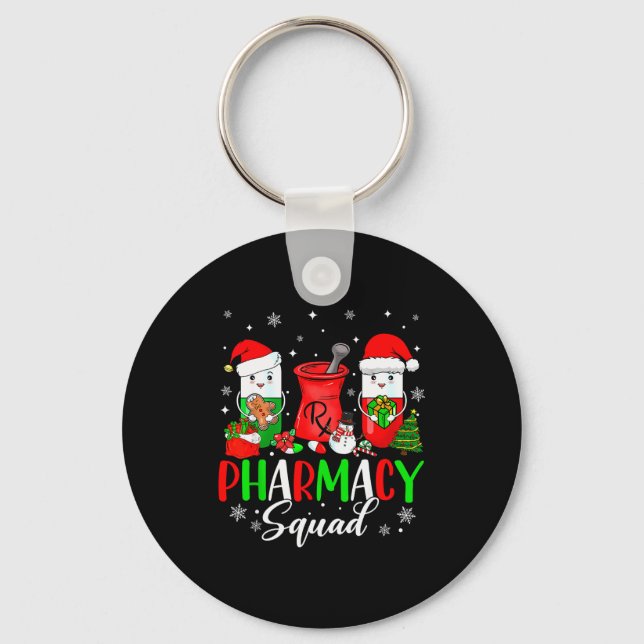 Funny Pharmacy Tech Squad Christmas Matching Holid Keychain (Front)
