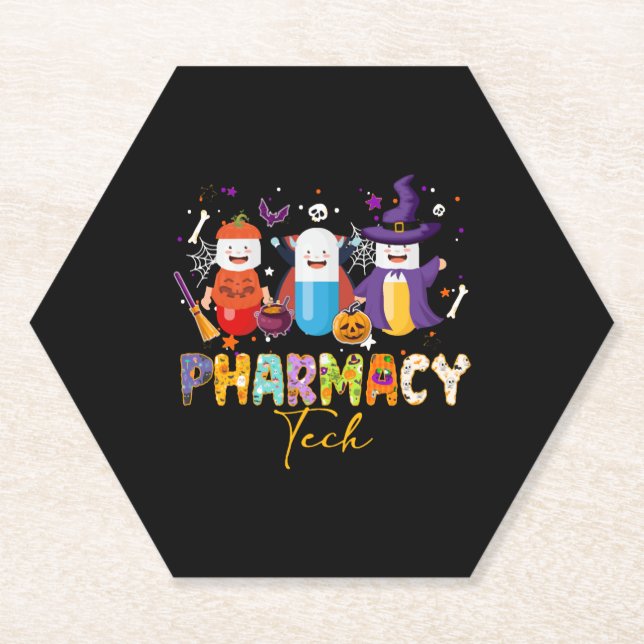Funny Pharmacy Technician Pharmacist Halloween Paper Coaster (Front)