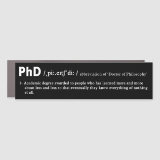 funny phd definition black car magnet