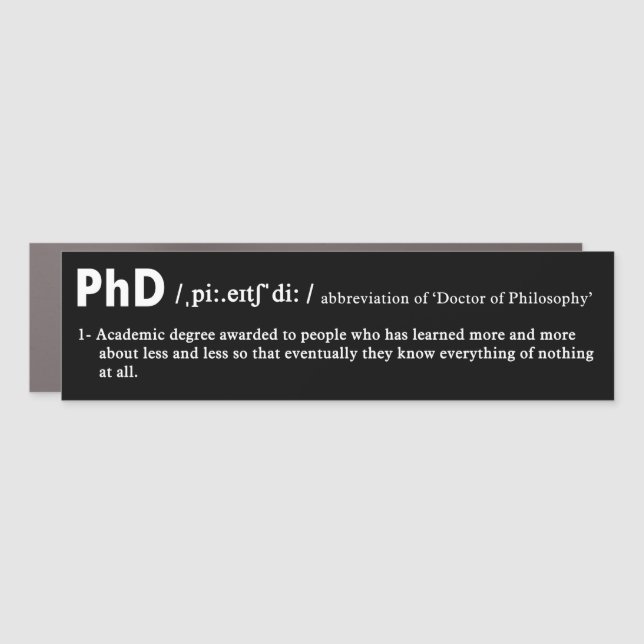 funny phd definition black car magnet (Front)