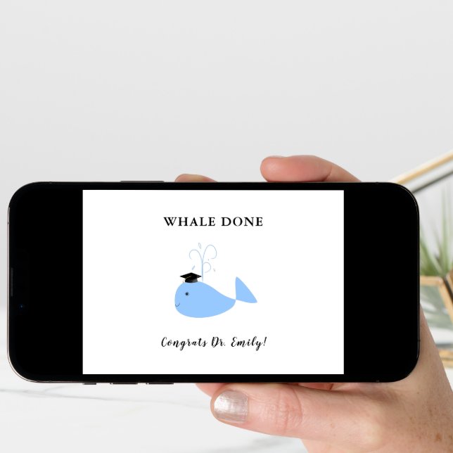 funny phd graduate graduation congrats whale pun card (Front Digital)