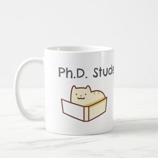Funny PhD Student Mug-Cute Cat-Academic humor Coffee Mug (Left)