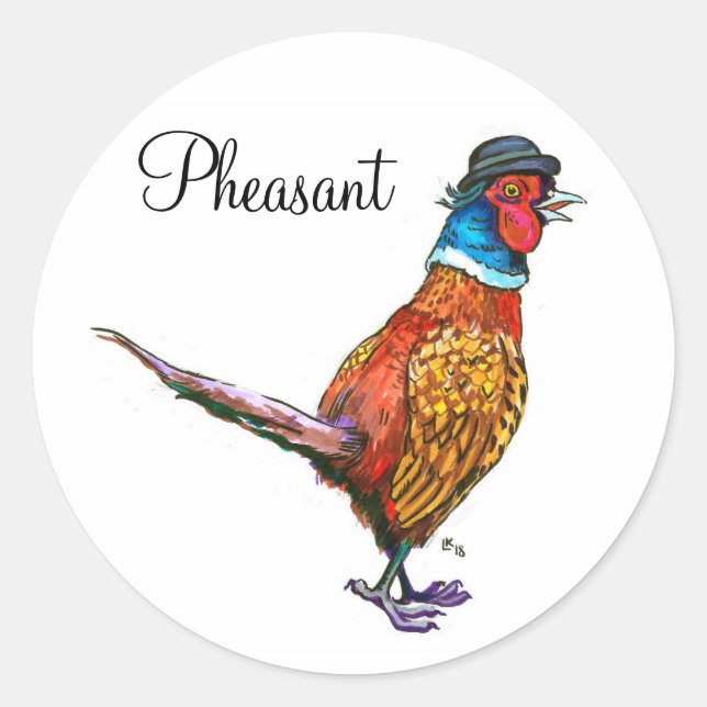 Funny pheasant in hat classic round sticker (Front)