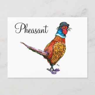 Funny pheasant in hat holiday postcard