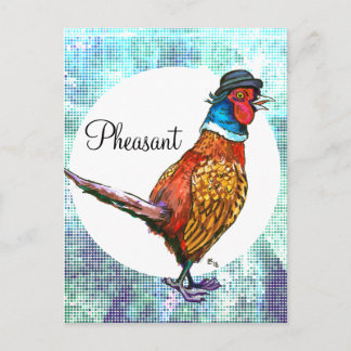 Funny pheasant in hat postcard