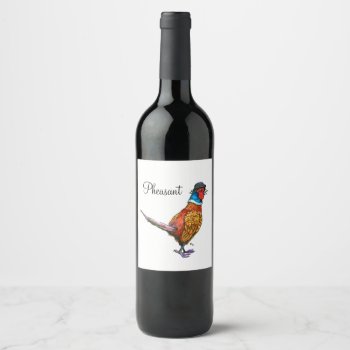 Funny Pheasant In Hat Wine Label by Goodmooddesign at Zazzle