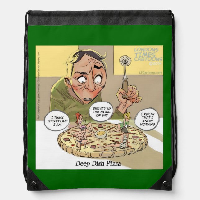 Funny Philosophy DeepDishPizza Drawstring Backpack (Front)