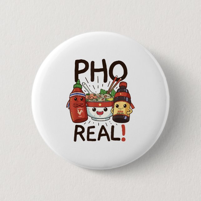 Funny Pho Threads Co. Fun Vietnamese Pho Noodle So Button (Front)