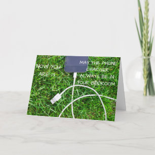 Funny phone charger 13th birthday card