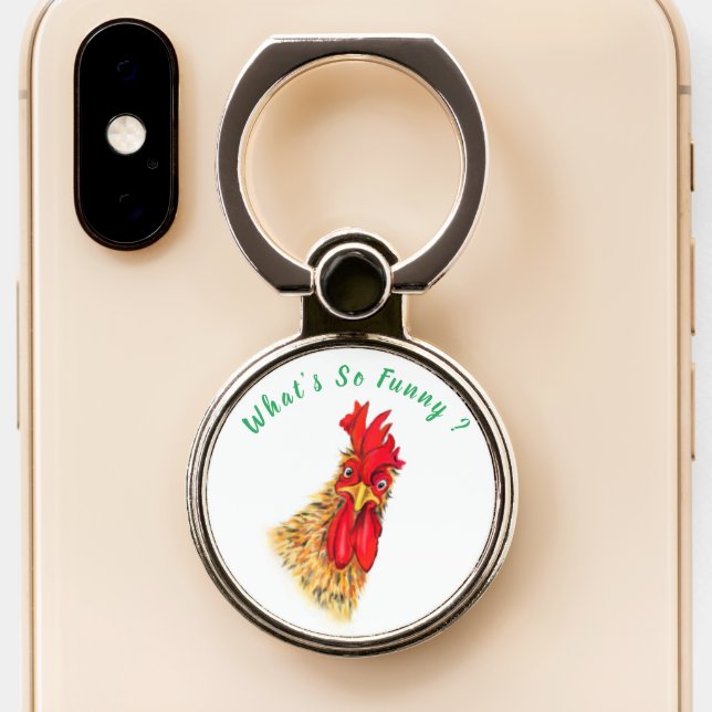 Funny Phone Ring Stand with Surprised Rooster (Close Up)