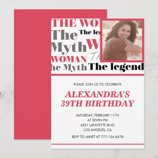 Funny Photo 39th birthday invitation Contemporary (Front/Back)