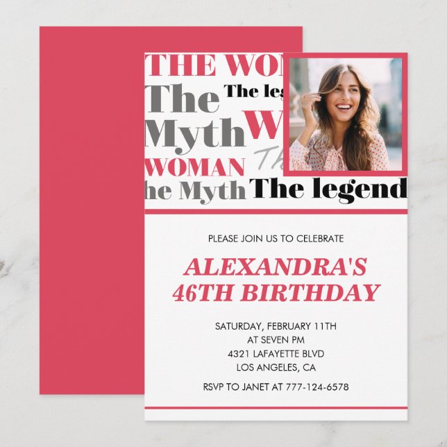 Funny Photo 46th birthday invitation Contemporary (Front/Back)