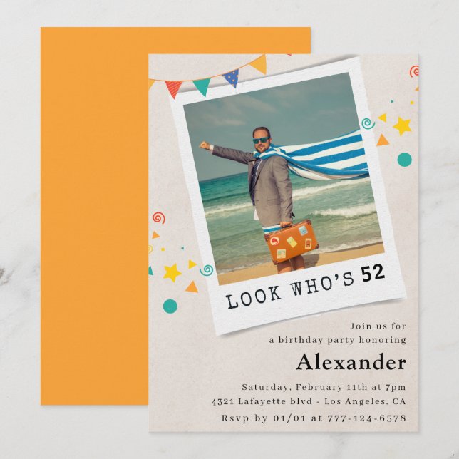 Funny Photo 52nd birthday invitations Men (Front/Back)