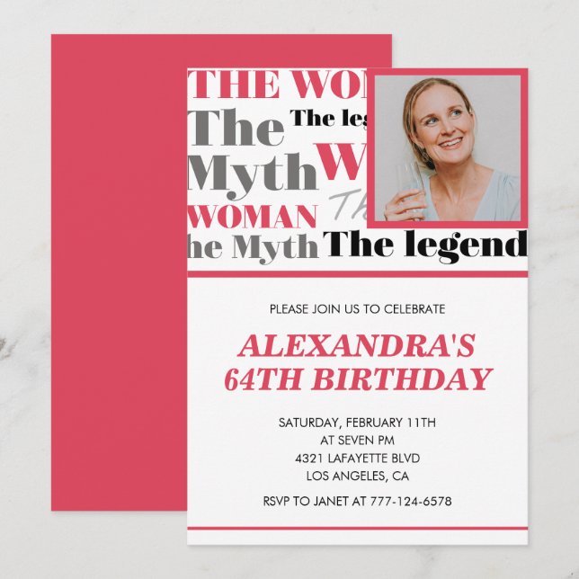Funny Photo 64th birthday invitation Contemporary (Front/Back)