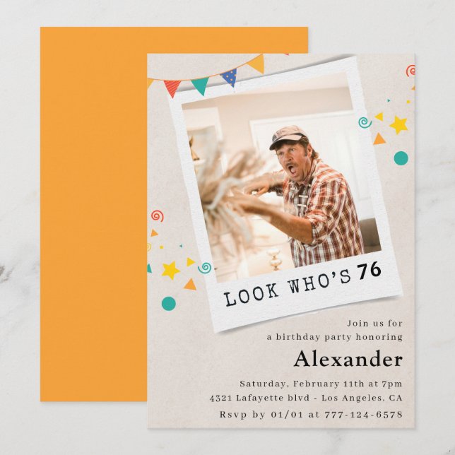 Funny Photo 76th birthday invitations Men (Front/Back)
