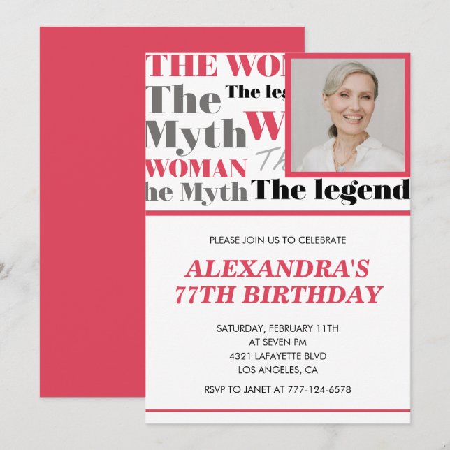 Funny Photo 77th birthday invitation Contemporary (Front/Back)