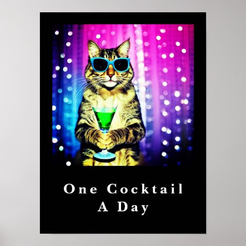 Funny photo cat holding glass and quote poster