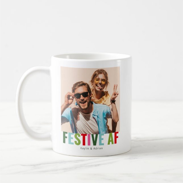 Funny Photo Christmas Festive AF Coffee Mug (Left)