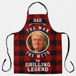 Funny Photo Dad Man Myth Legend Buffalo Plaid Apron