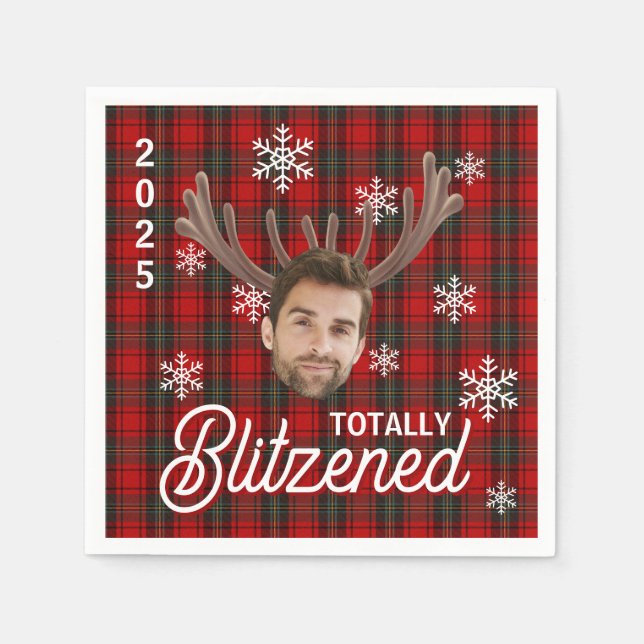 Funny Photo Face Blitzened Christmas Custom Gift Napkins (Front)