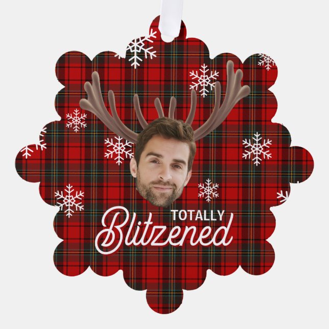 Funny Photo Face Blitzened Christmas Custom Gift Ornament Card (Front)