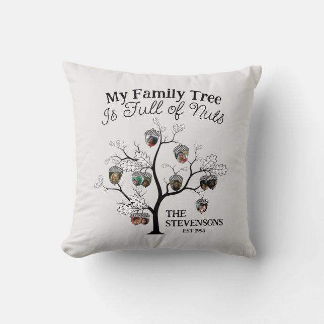 Funny Photo Family Tree is Full of Nuts Christmas  Throw Pillow (Front)