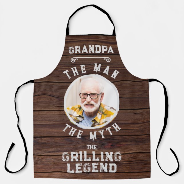 Funny Photo Grandpa Man Myth Grilling Legend Apron (Front)
