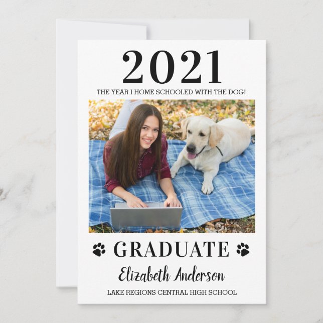Funny Photo Home School Dog Class 2021 Graduate Announcement (Front)