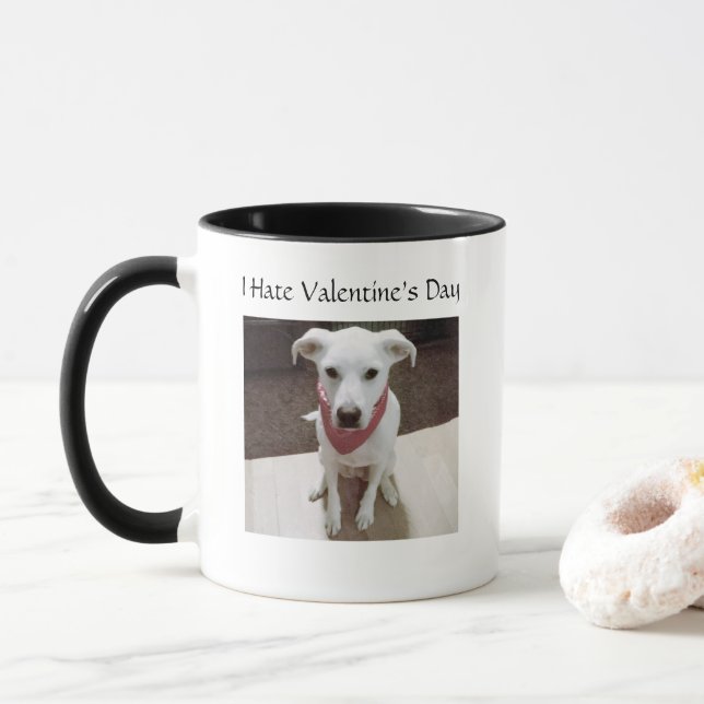 Funny Photo of Cute Dog Valentine's Day Black Mug (With Donut)