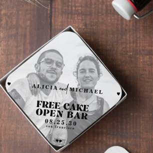 Funny photo open bar wedding save the date paper coaster