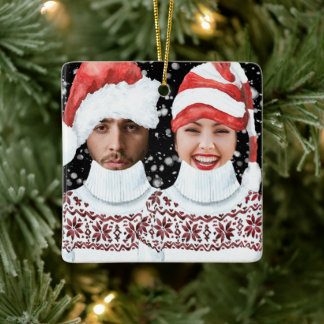 Funny Photo Personalized Christmas Ceramic Ornament
