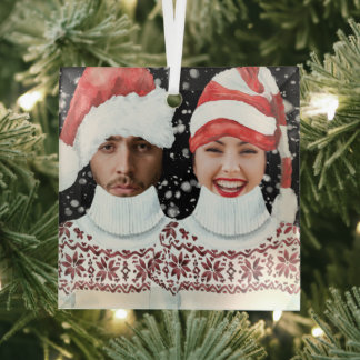 Funny Photo Personalized Christmas Glass Ornament