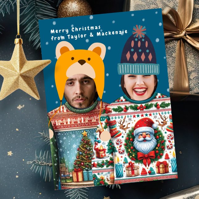Funny Photo Personalized Christmas Jumper Acrylic Invitations (Funny Photo Personalized Christmas Jumper Acrylic cards By Ricaso. Add your own faces to this card)