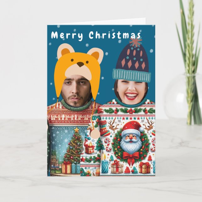 Funny Photo Personalized Christmas Jumper Holiday  Card (Front)