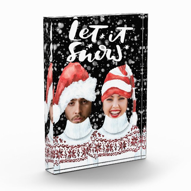 Funny Photo Personalized Christmas Let It Snow Block (Left)