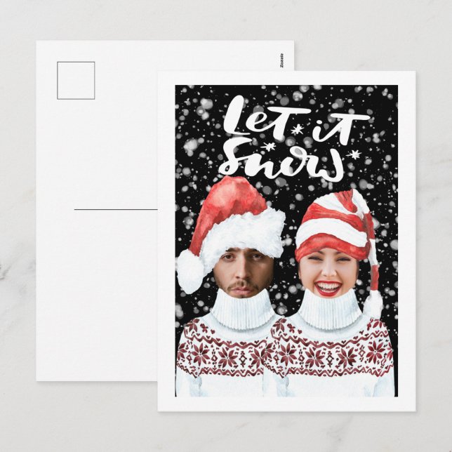 Funny Photo Personalized Christmas Let It Snow Holiday Postcard (Front/Back)