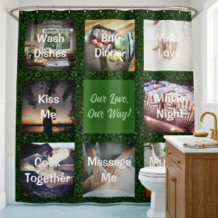 Funny Photo Personalized Gifts for Husband Green Shower Curtain