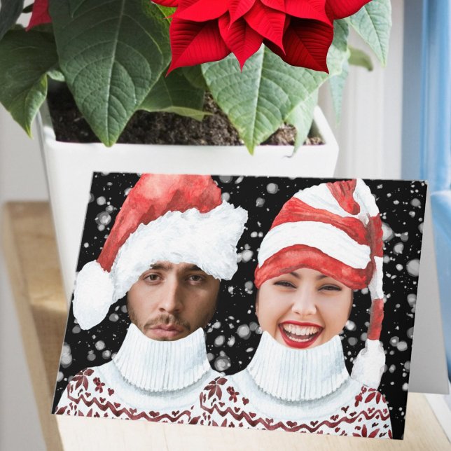 Funny Photo Santa and Elf Personalized Christmas Card (Funny Photo Santa and Elf Personalized Christmas Card by Ricaso. Add your own faces to humorous card)