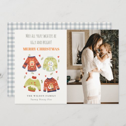 Funny Photo Winter Christmas Hearts Ugly Sweater Holiday Card
