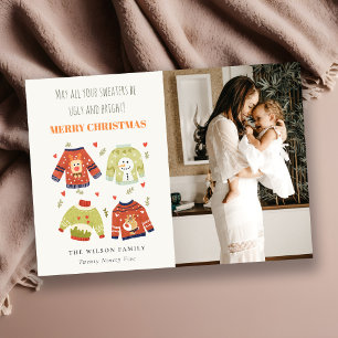 Funny Photo Winter Christmas Hearts Ugly Sweater Holiday Card