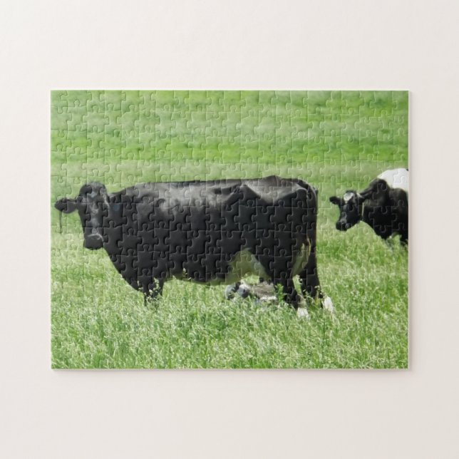 Funny Photobombing Black Cow Jigsaw Puzzle (Horizontal)