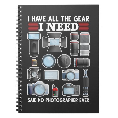 Funny Photographer Equipment Humor Camera Lover Notebook