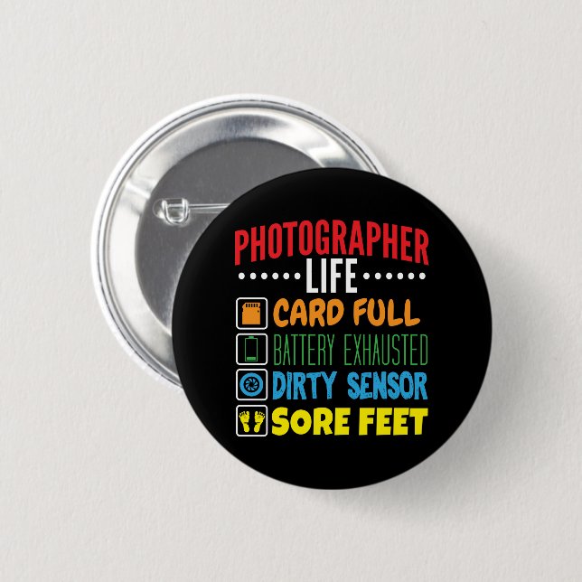 Funny Photographer Life Checklist Button (Front & Back)