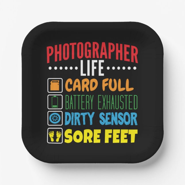Funny Photographer Life Checklist Paper Plates (Front)
