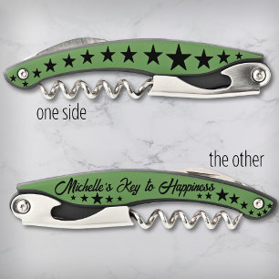 Funny Phrase Wine Custom Name Stars Green  Waiter's Corkscrew
