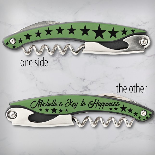 Funny Phrase Wine Custom Name Stars Green  Waiter's Corkscrew (Creator Uploaded)