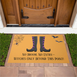 Funny Phrase Witch Boots Bats Spider Web Halloween Doormat