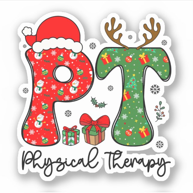 Funny Physical Therapy Christmas Santa Hat PT Xmas Sticker (Front)