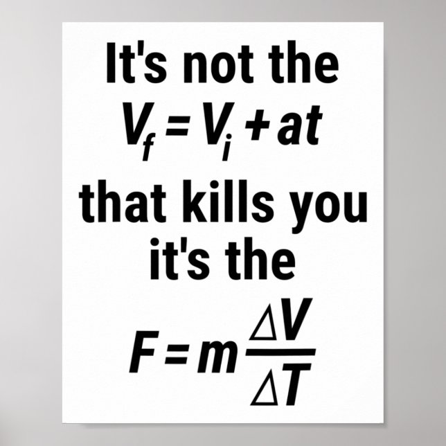 Funny Physics T Shirt With A Fall And Force Equati Poster (Front)